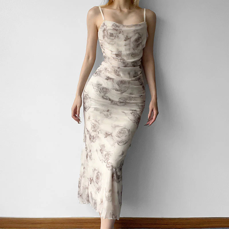 Floral Print Slit Mesh Maxi Dress - Image 3