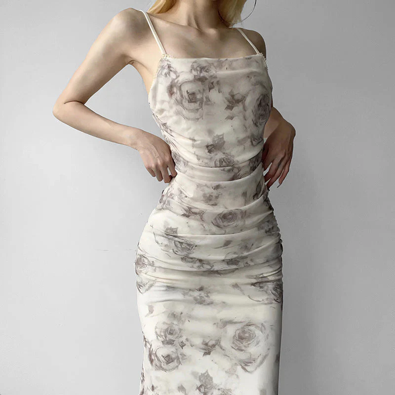 Floral Print Slit Mesh Maxi Dress - Image 6