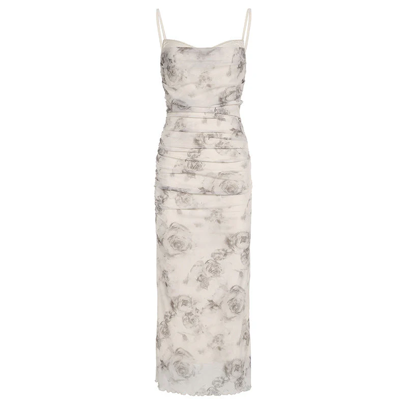 Floral Print Slit Mesh Maxi Dress - Image 9