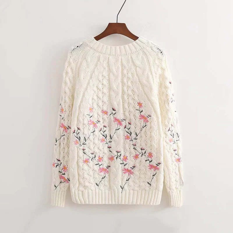 Floral Twist Knit Pullover Sweater