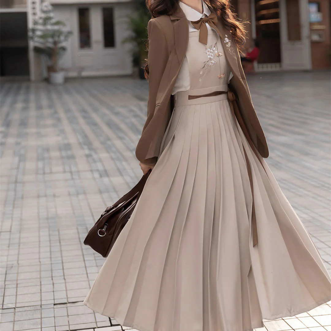 Flower Coat Shirt Dress Set