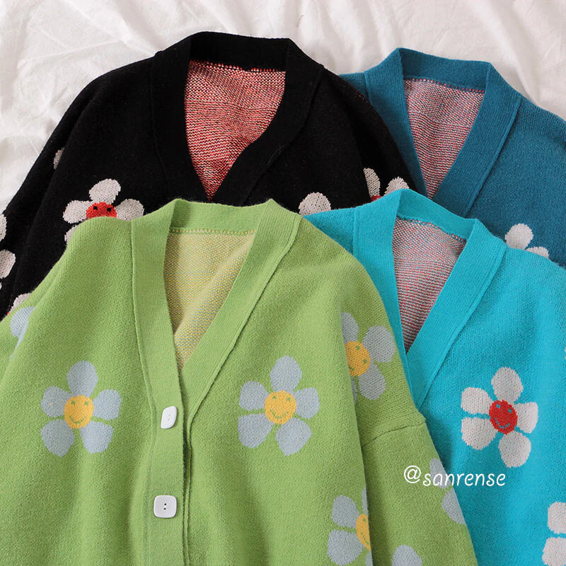 Flower Knit Cardigans Sweater - Image 2