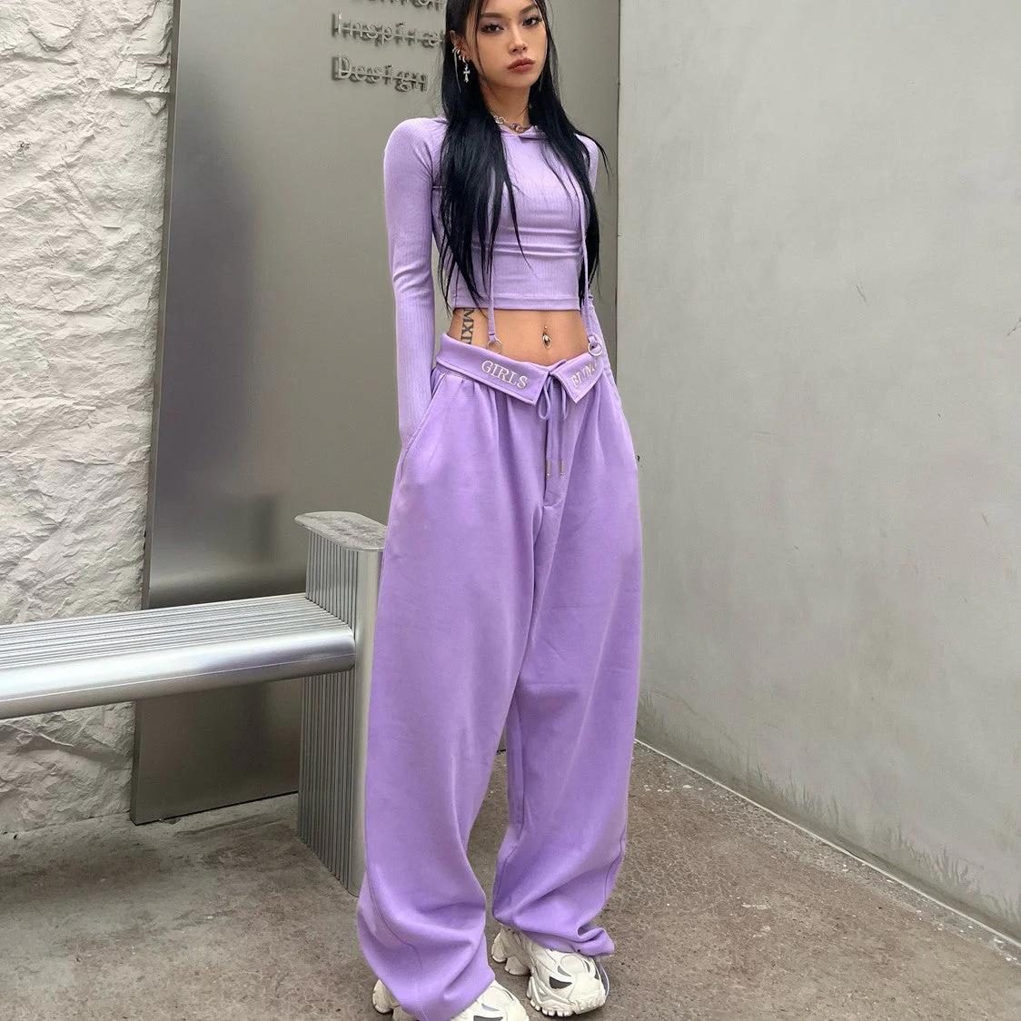 Fold Over Waist Baggy Sweatpants - Image 2