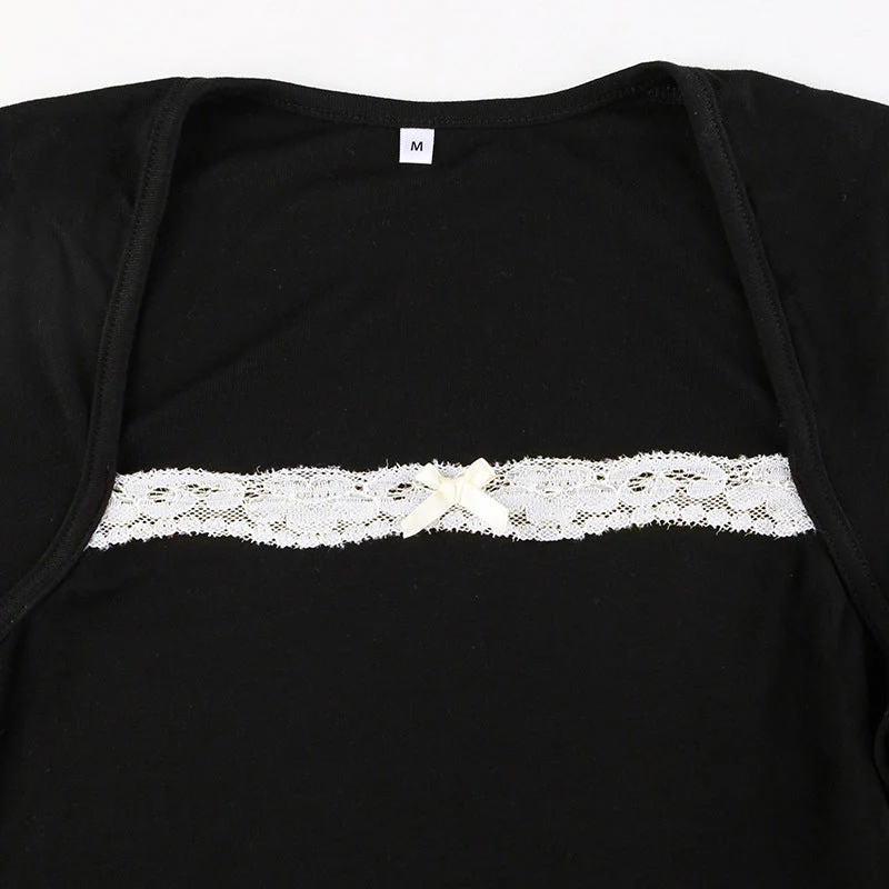 French Lace Trim Splice Slim Long Sleeve Tee - Image 5