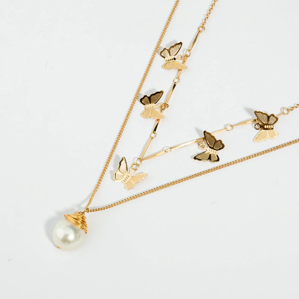 Freshwater Pearl Butterfly Multi-layer Necklace - Image 4