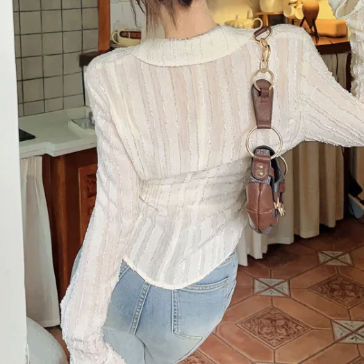 Front Tie Ruffle Long Sleeves Blouse - Image 5