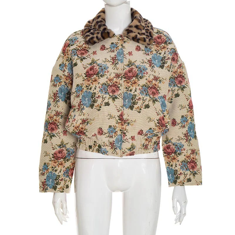 Fur Collar Patchwork Jacquard Long-Sleeved Button Cardigan Jacket - Image 6