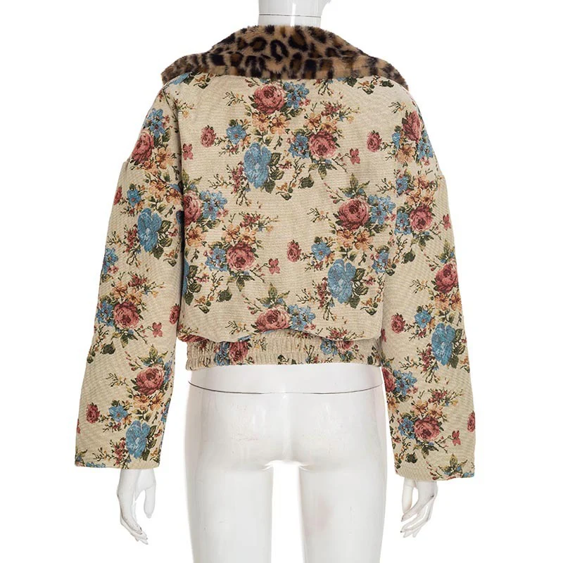 Fur Collar Patchwork Jacquard Long-Sleeved Button Cardigan Jacket - Image 9