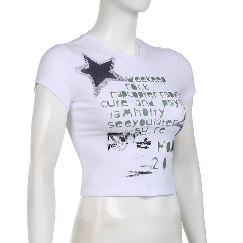 Graffiti Letter Star Print Short Sleeve Tee - Image 6