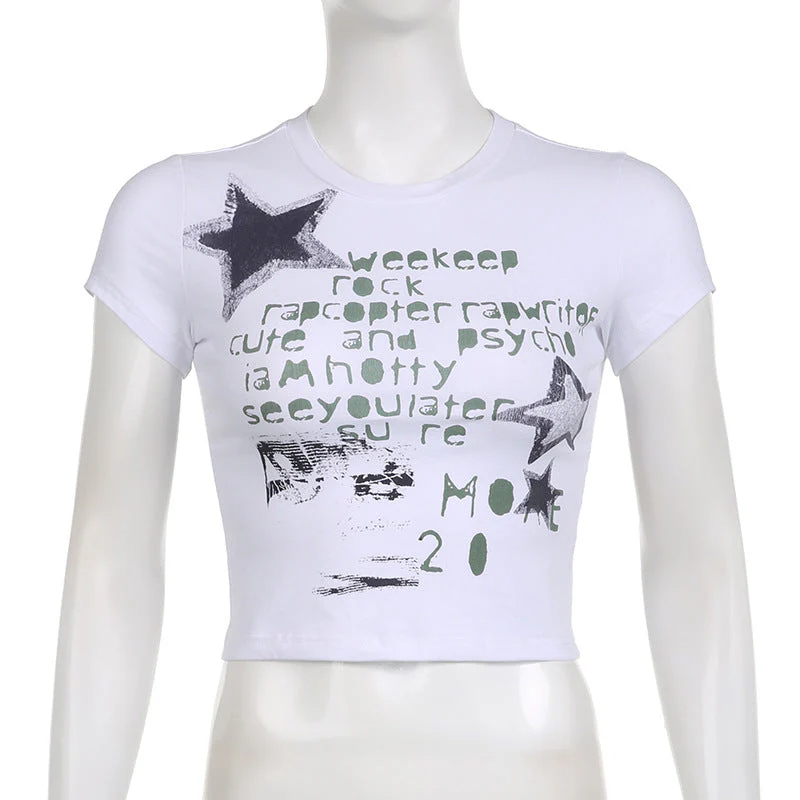 Graffiti Letter Star Print Short Sleeve Tee - Image 7
