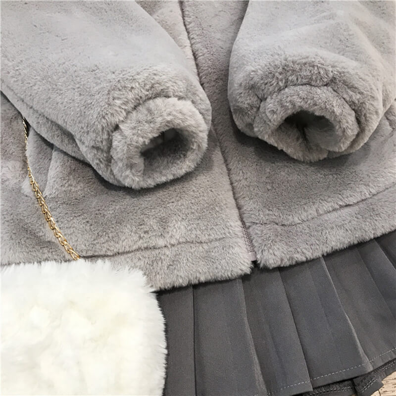Gray Hooded Lamb Coat - Image 6