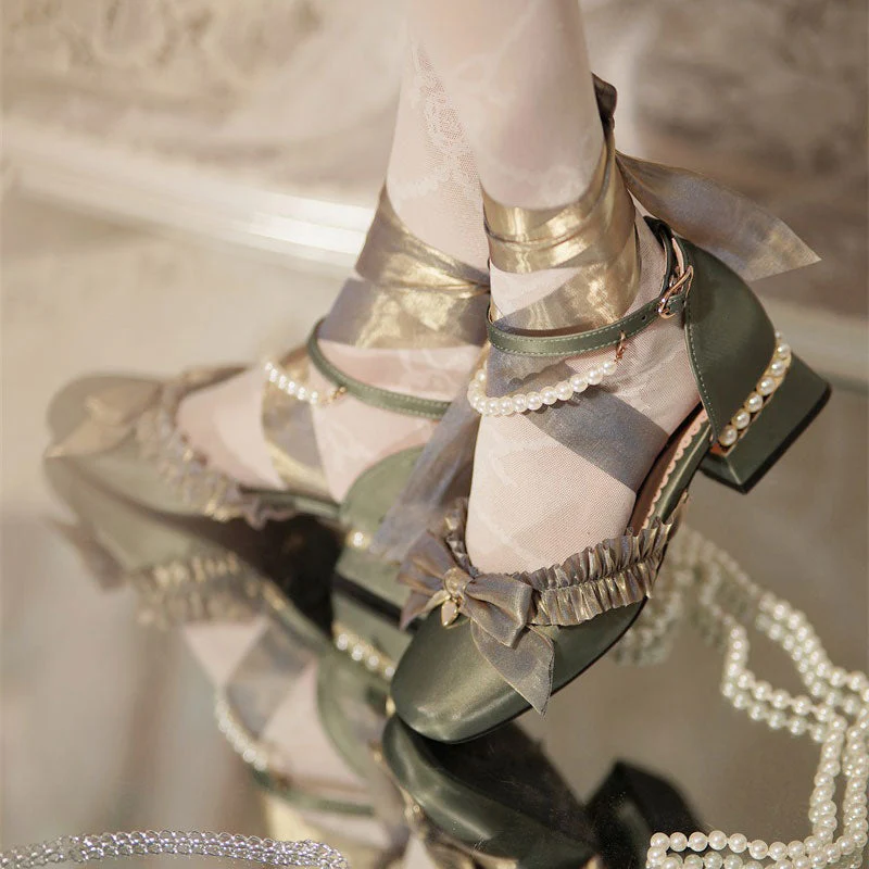 Green Bow Lolita Shoes - Image 2