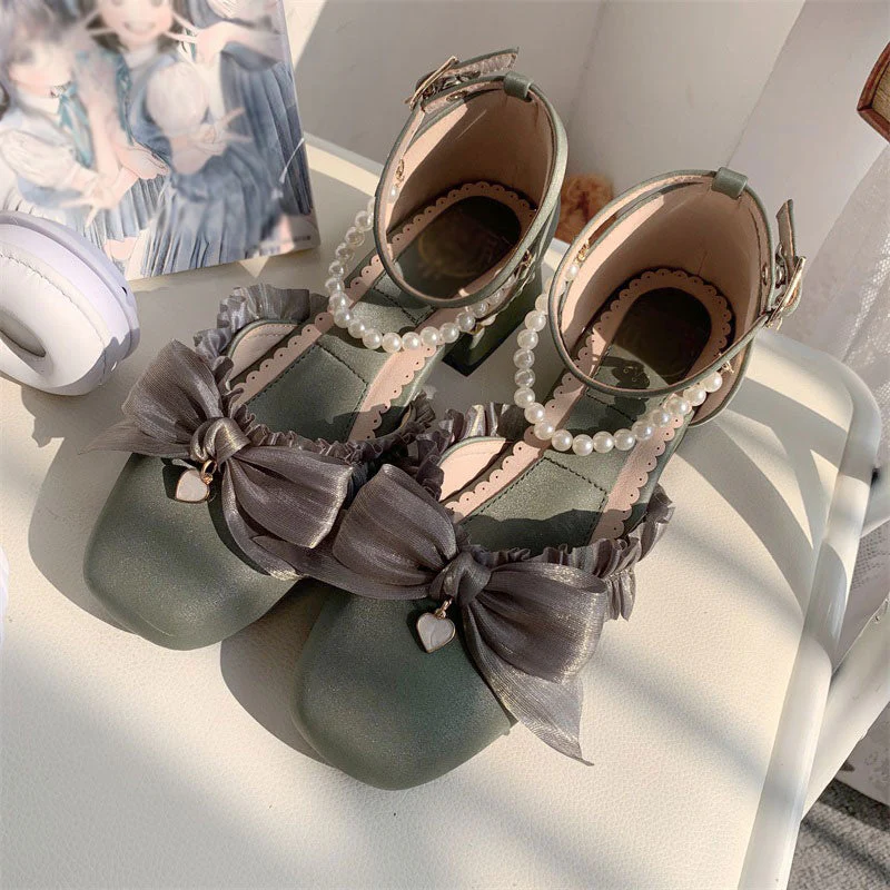 Green Bow Lolita Shoes - Image 3