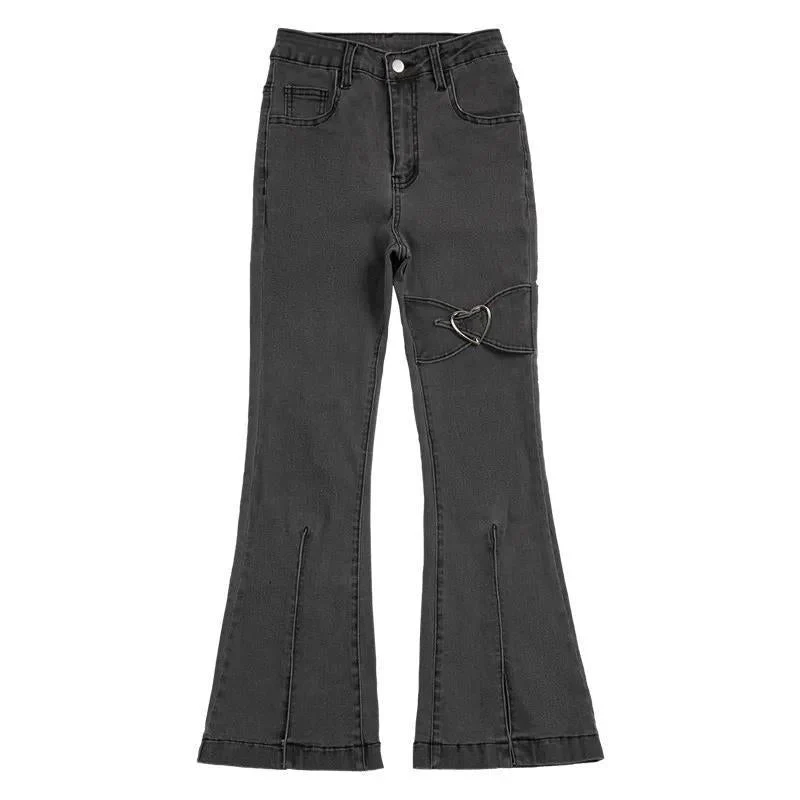 Grunge Aesthetic Flare Heart Jeans - Image 3