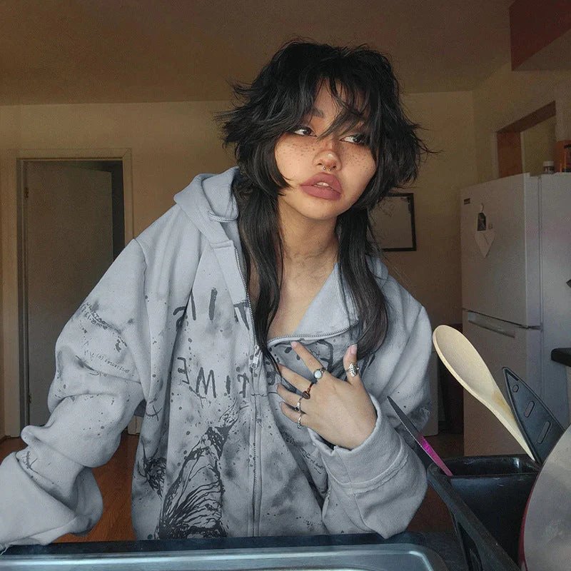 Grunge Butterfly Oversized Zip Up Hoodie - Image 10