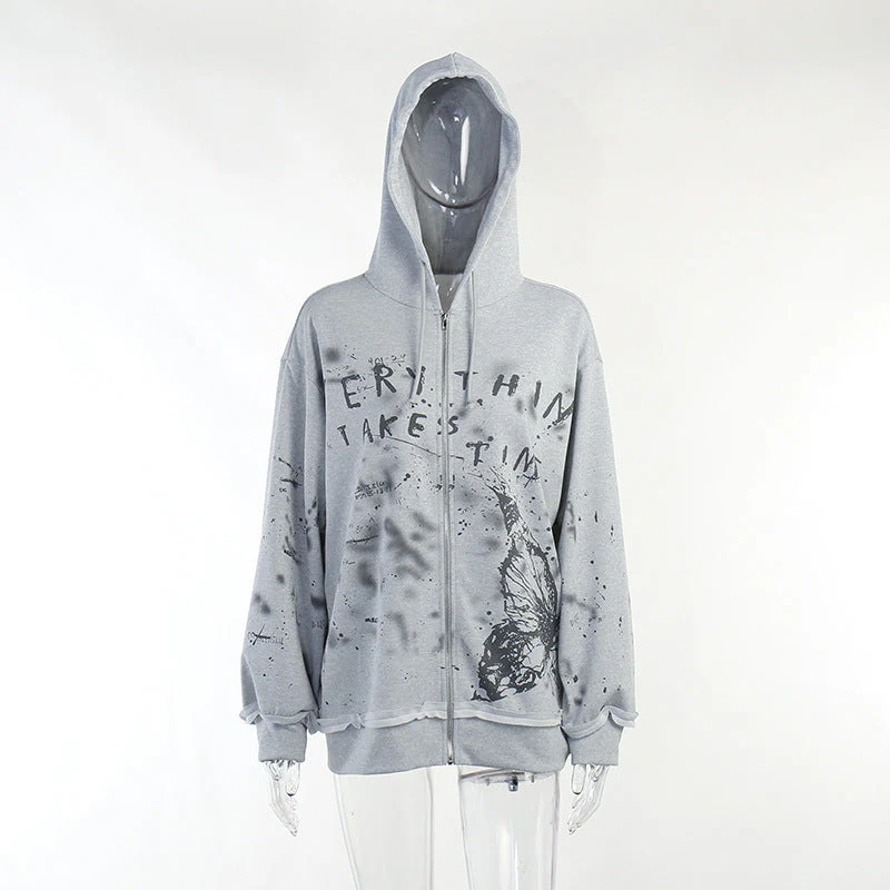 Grunge Butterfly Oversized Zip Up Hoodie - Image 11