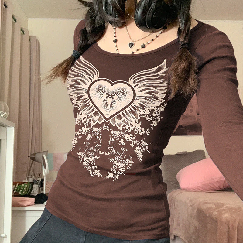 Grunge Heart Wings Print Shirt - Image 2