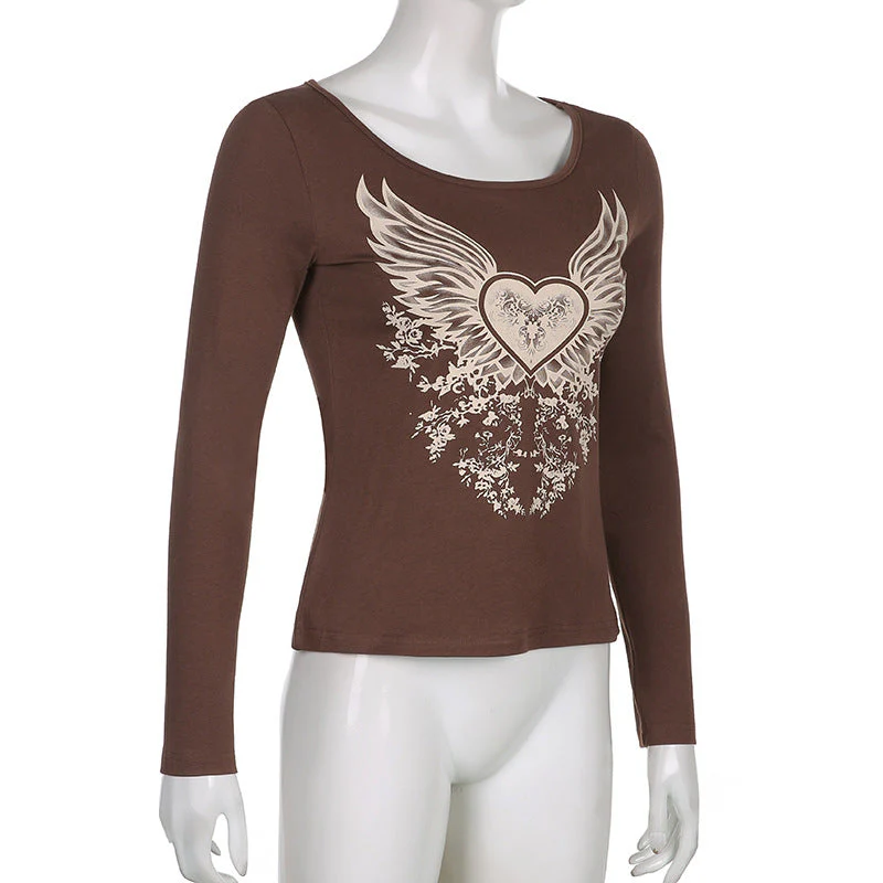 Grunge Heart Wings Print Shirt - Image 3
