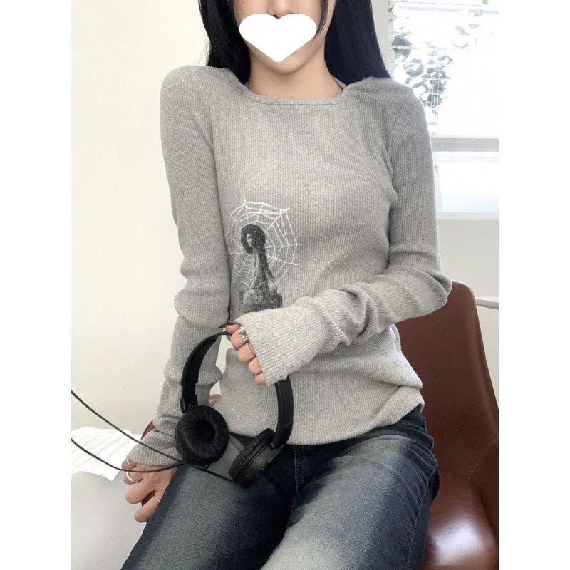 Grunge Print Graphic Long Sleeve Top - Image 6