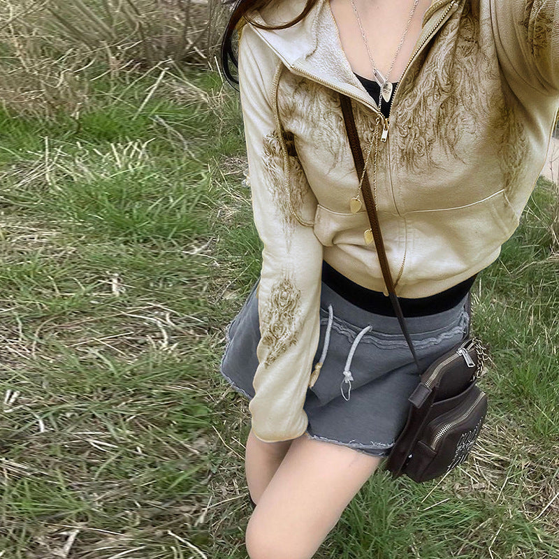 Grunge Zip Up Cropped Hoodie - Image 6