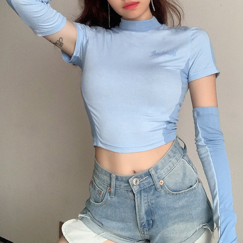 Half High Neck Slim Cropped T Shirt - Image 2