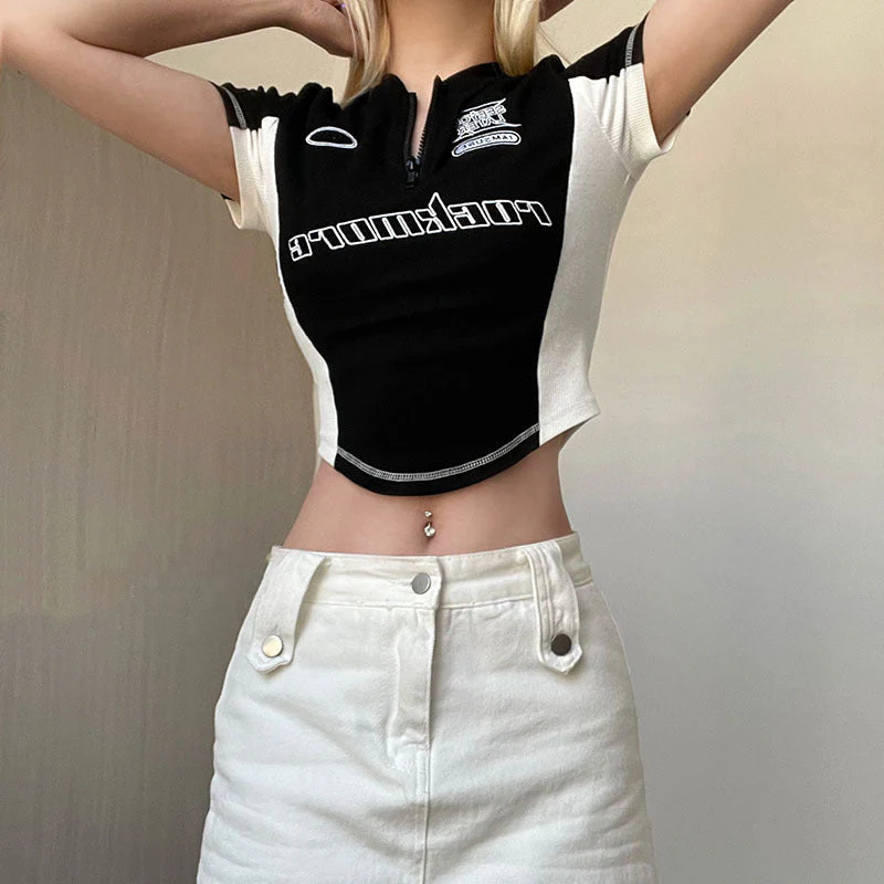 Half Zip Logo Graphic Crop Top - Image 2