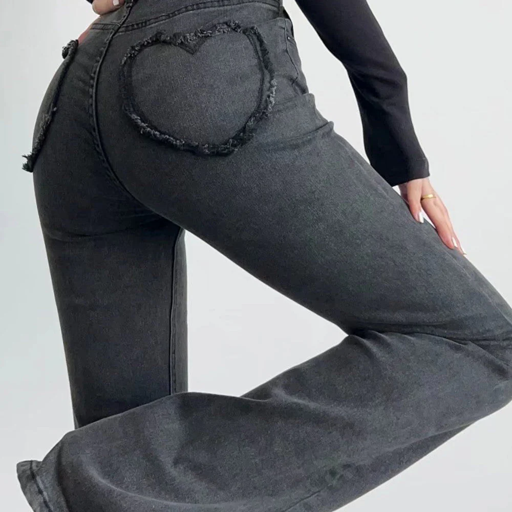 Heart Patchwork Flare Leg Jeans - Image 3