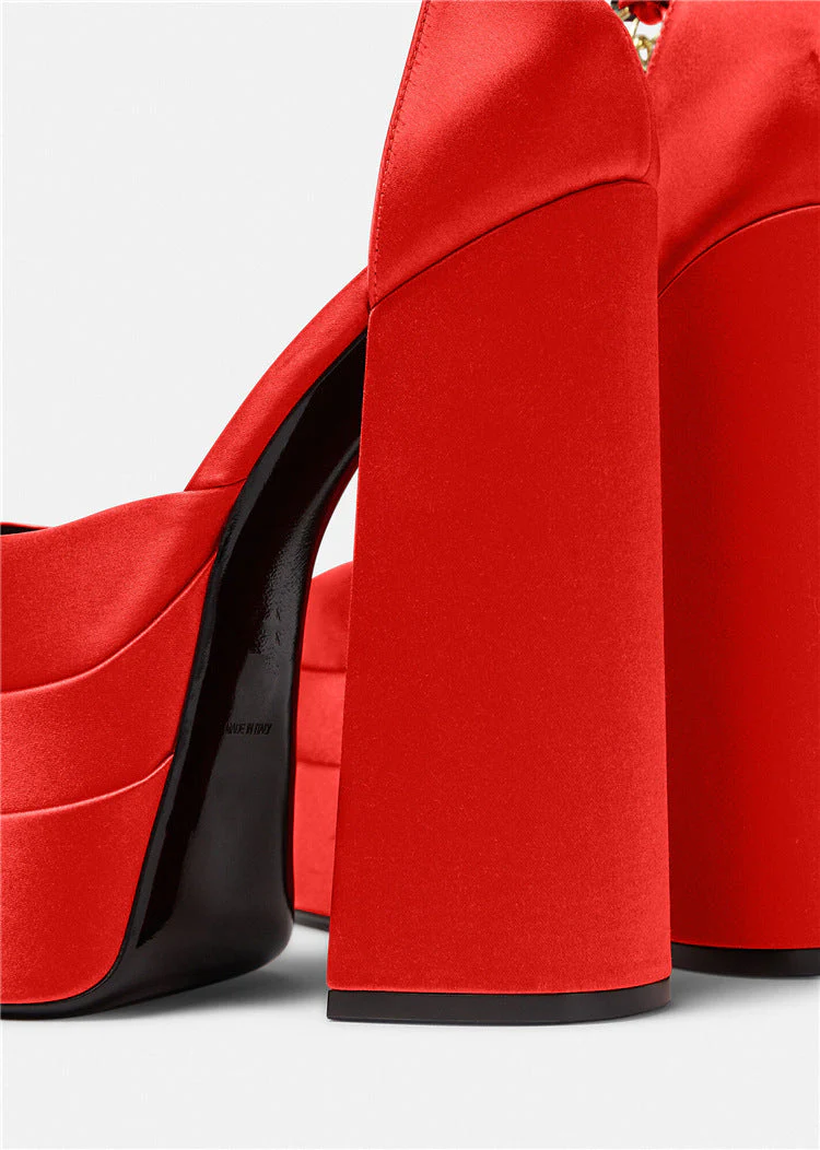 High-heeled Double-layer Satin Square Toe Hollow Sandals - Image 7
