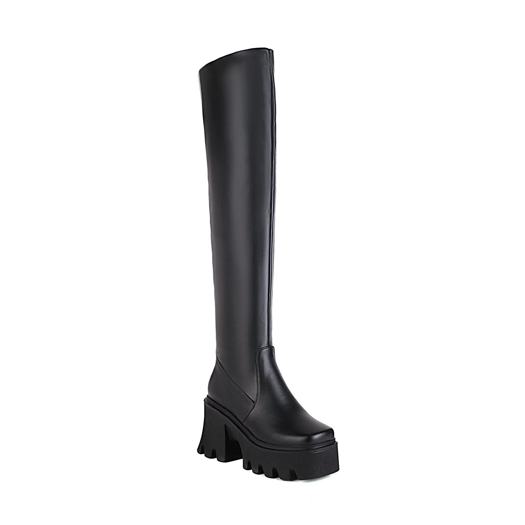 High Hollow Heel Square Toe Boots - Image 4
