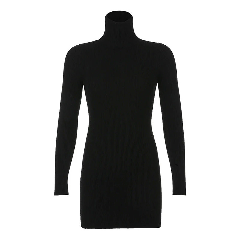 High Neck Long Sleeve Hip Dress - Image 3