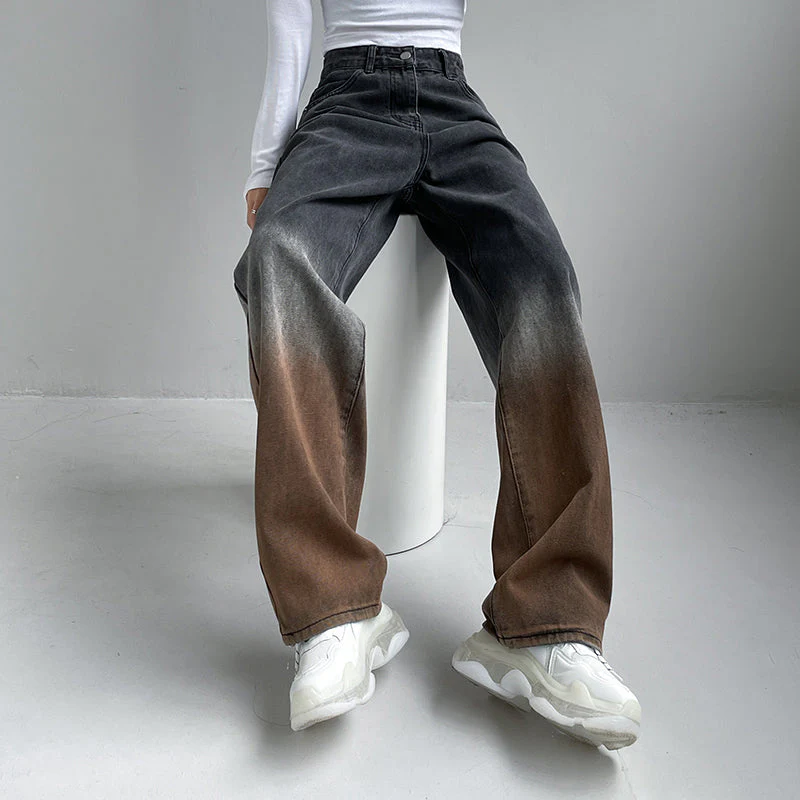 High Waist Loose Gradient Straight Jeans - Image 5
