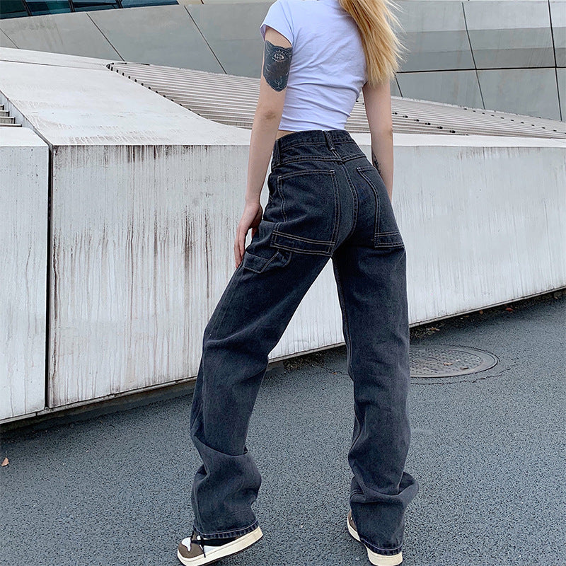 High waist pocket all-match jeans - Image 2