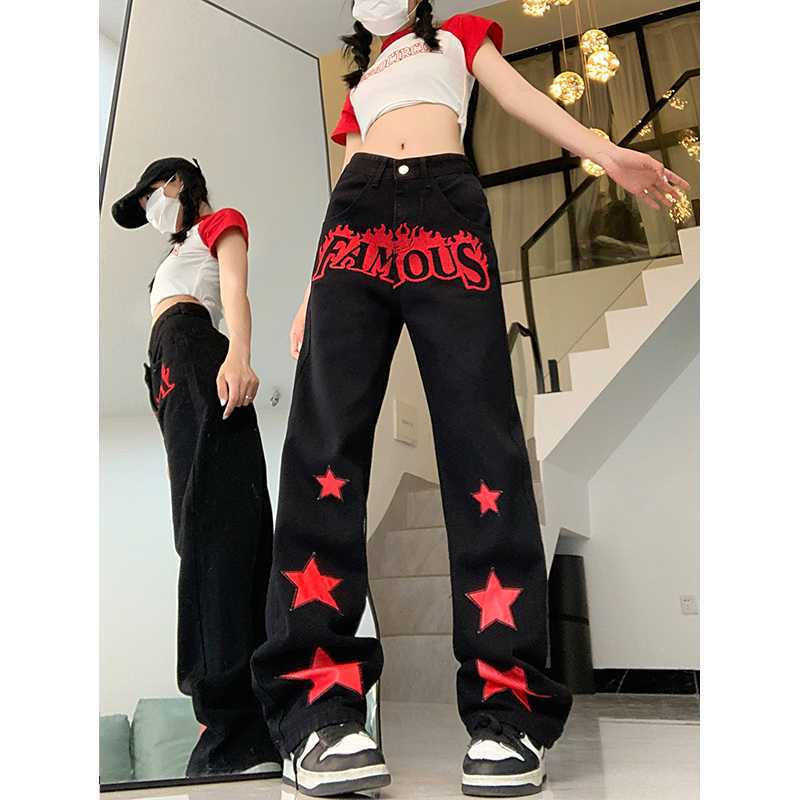 Hip Hop Loose American Star Print Distressed Jeans - Image 2