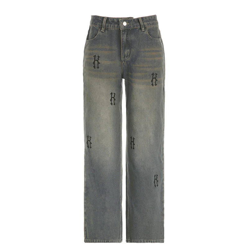 Hip Pop Low Waist Letter Print Boyfriend Jeans - Image 8