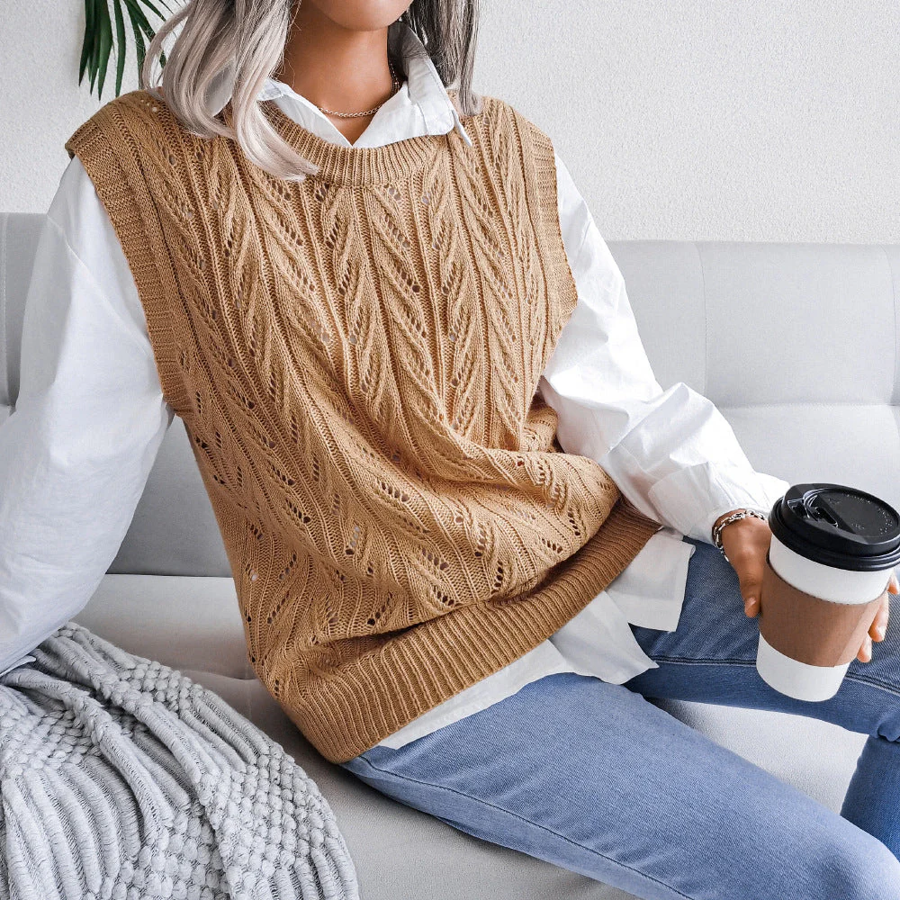 Hollow Leaf Casual Knitted Sweater - Image 12