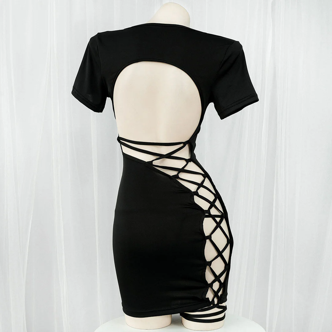 Hollow Out Black Dress - Image 4