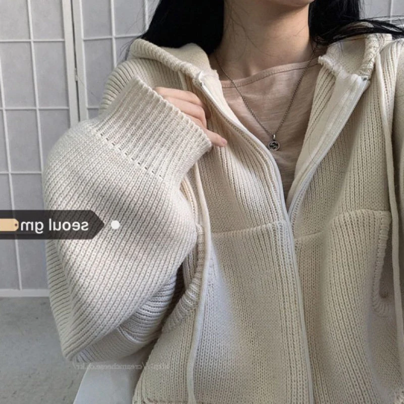 Hooded Zip Up Knit Cardigan - Image 3