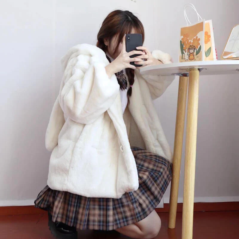 Horn Button Rabbit Ear Cat Claw Hoodie Plush Coat - Image 6