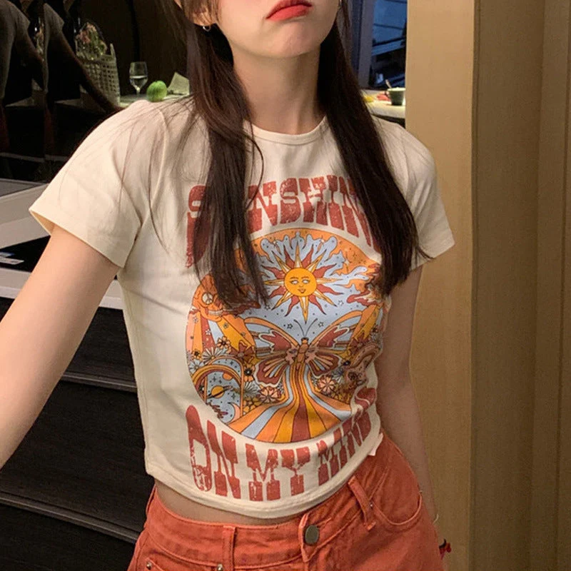 Indie Print Short Sleeve Crop Top - Image 5