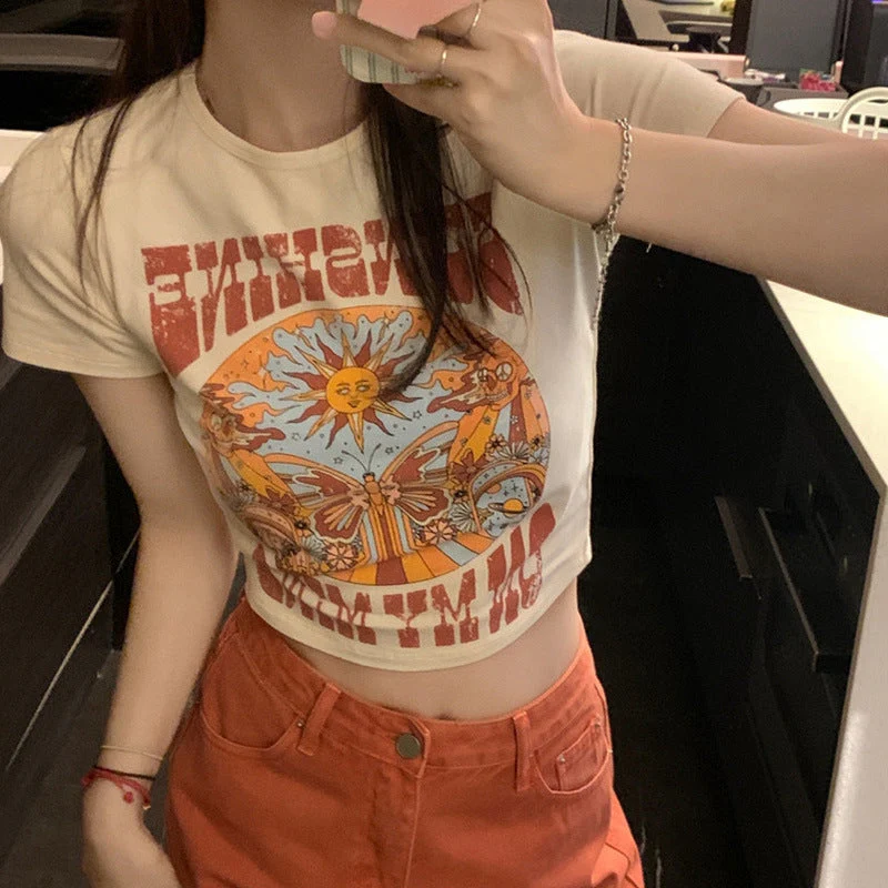 Indie Print Short Sleeve Crop Top - Image 6