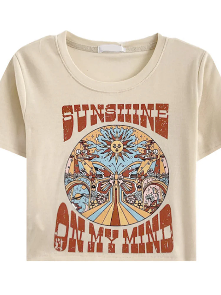 Indie Print Short Sleeve Crop Top - Image 7