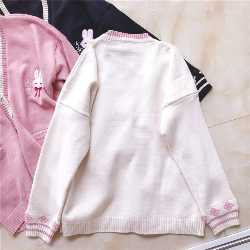 Japanese Cherry Rabbit Knit Cardigan Sweater - Image 5