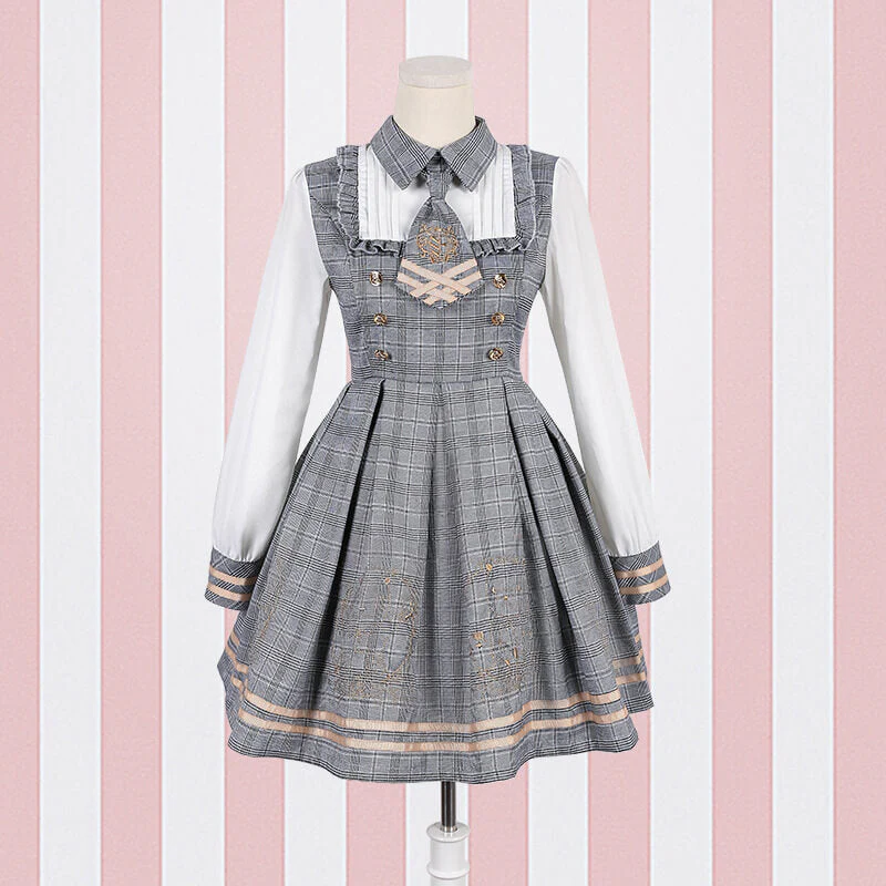 Embroidered Plaid Dress Woolen Cloak Set - Image 6
