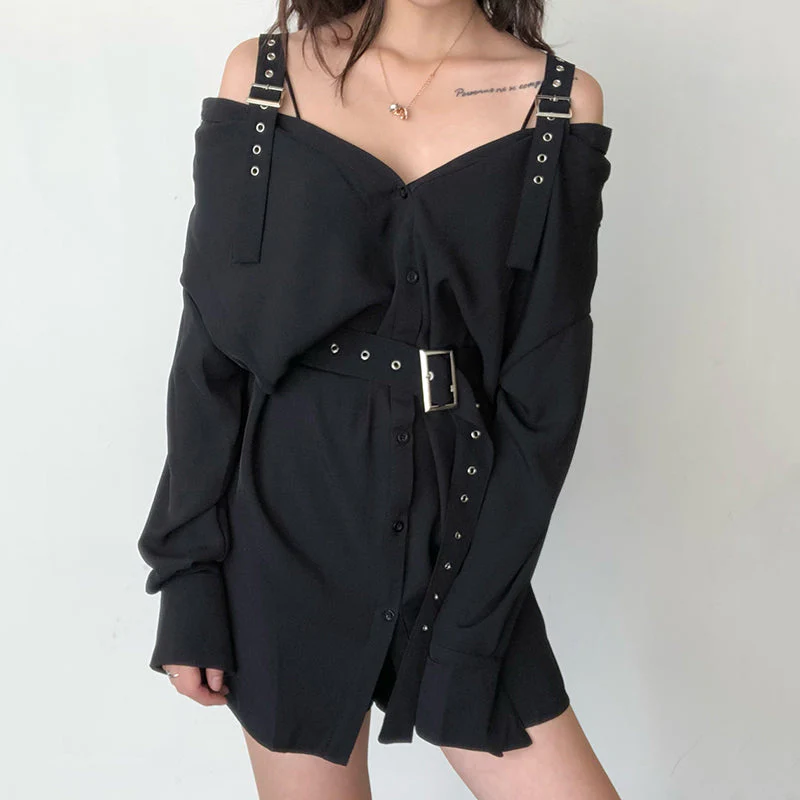 Metal Buckle Belt Shirt Skirt - Image 5