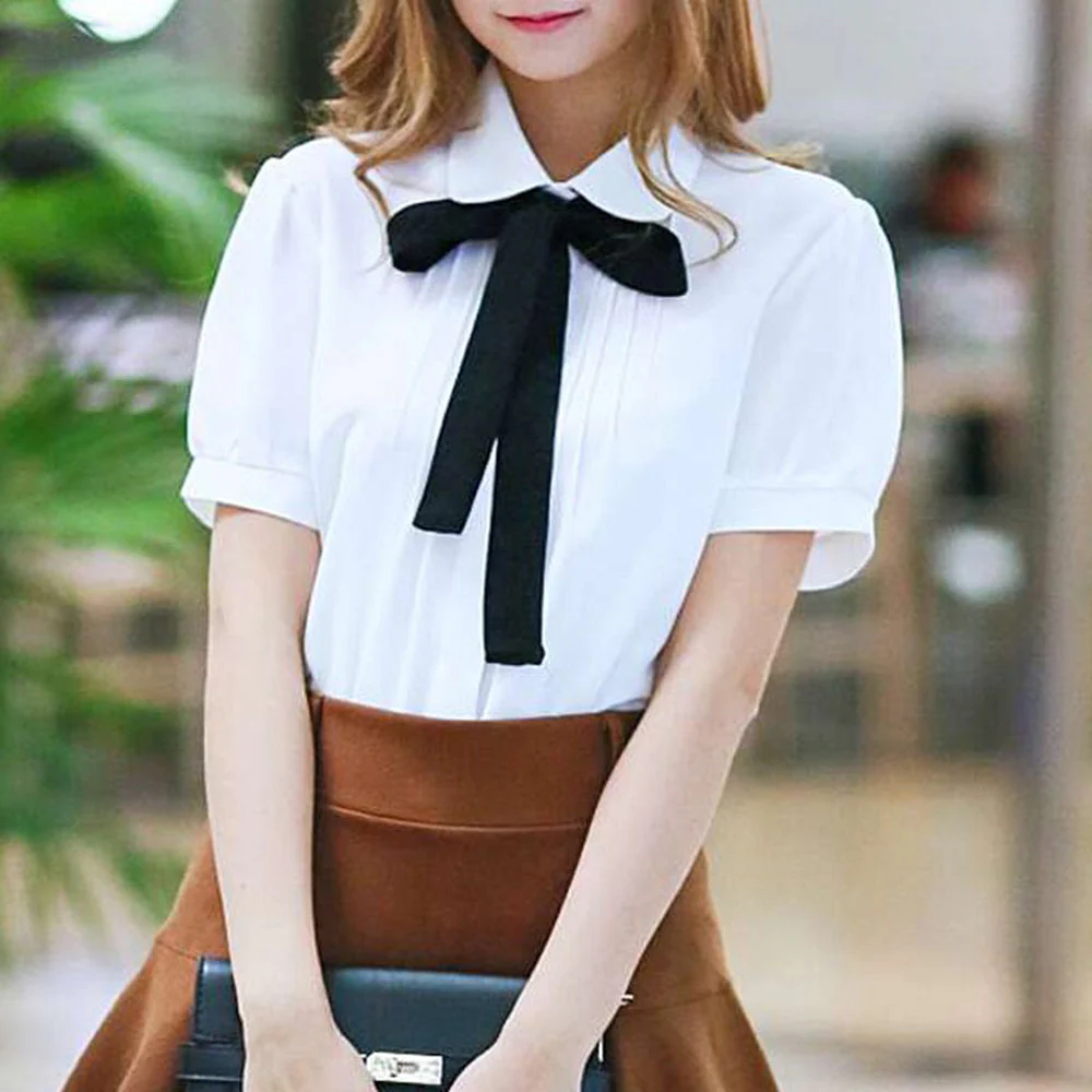 Bowknot Tie Sweet Chiffon Blouse - Image 5