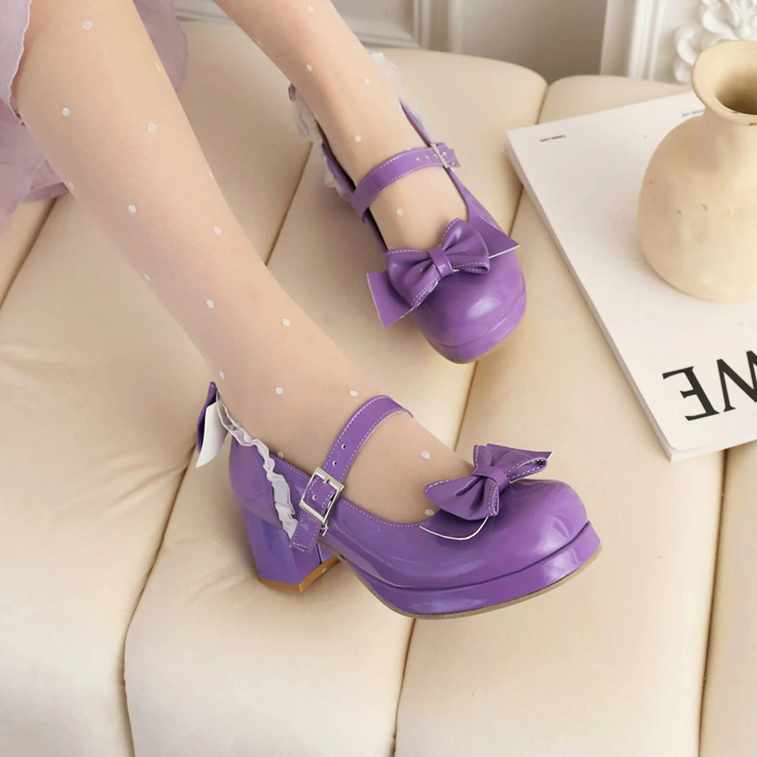 Kawaii Cosplay Lolita Bow Heels Shoes - Image 6