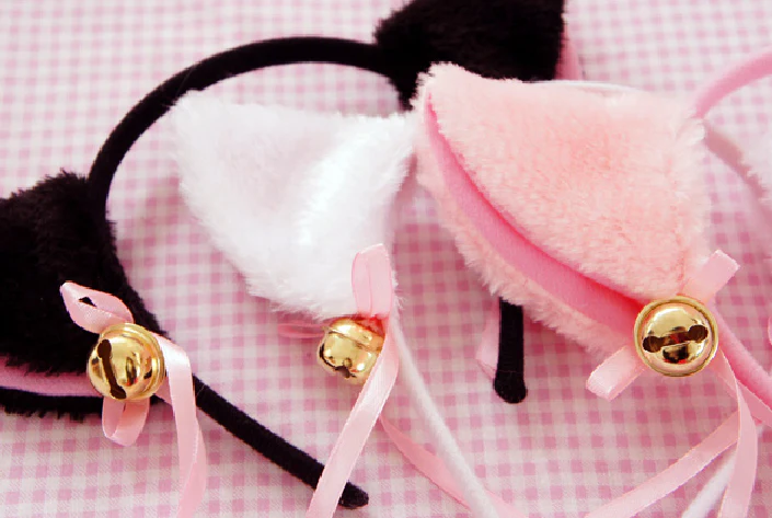 Kawaii cosplay maid black/white/pink bell hair band - Image 5