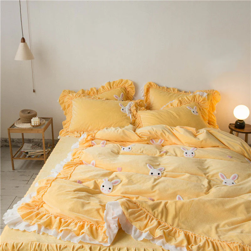 Kawaii Flower Rabbit Velvet Bed Sheet Set - Image 5