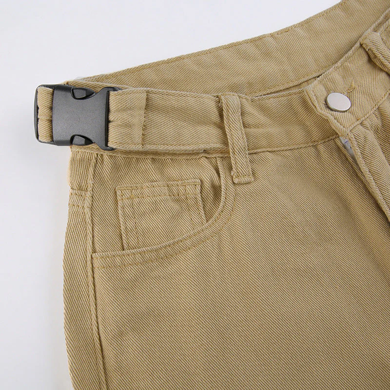 Khaki High-waist Straight-leg Casual Trousers - Image 4
