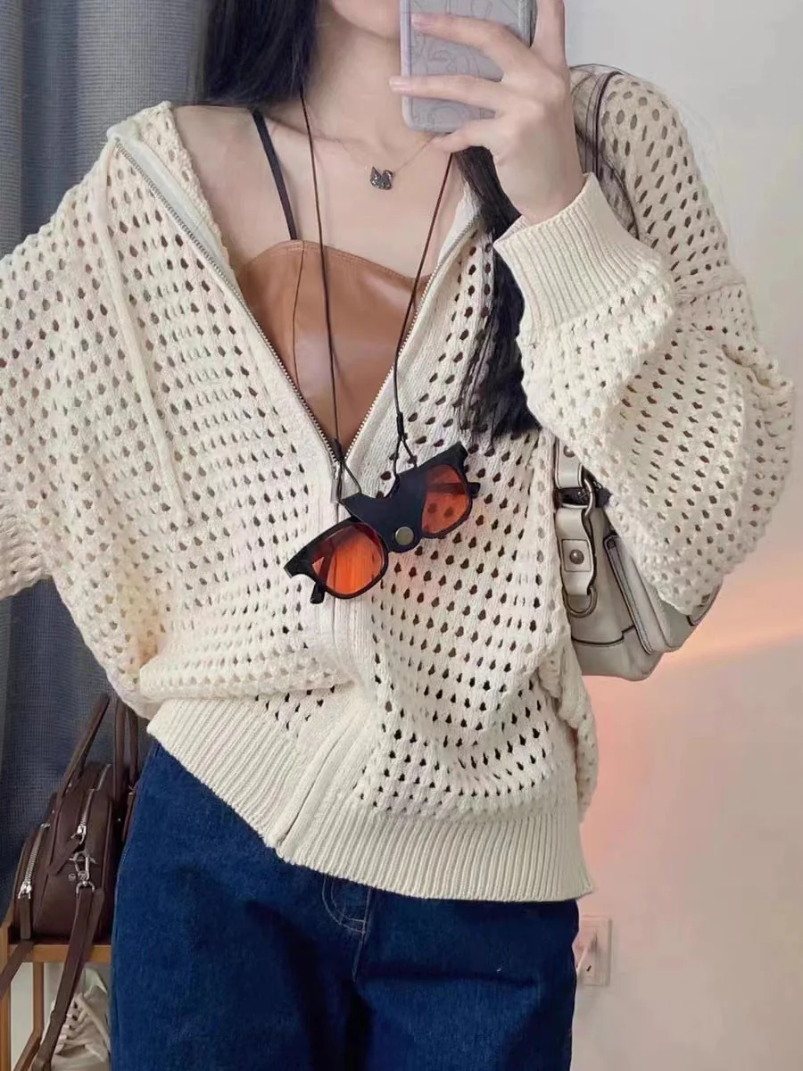 Knit All Over Cutout Hooded Cardigan - Image 2